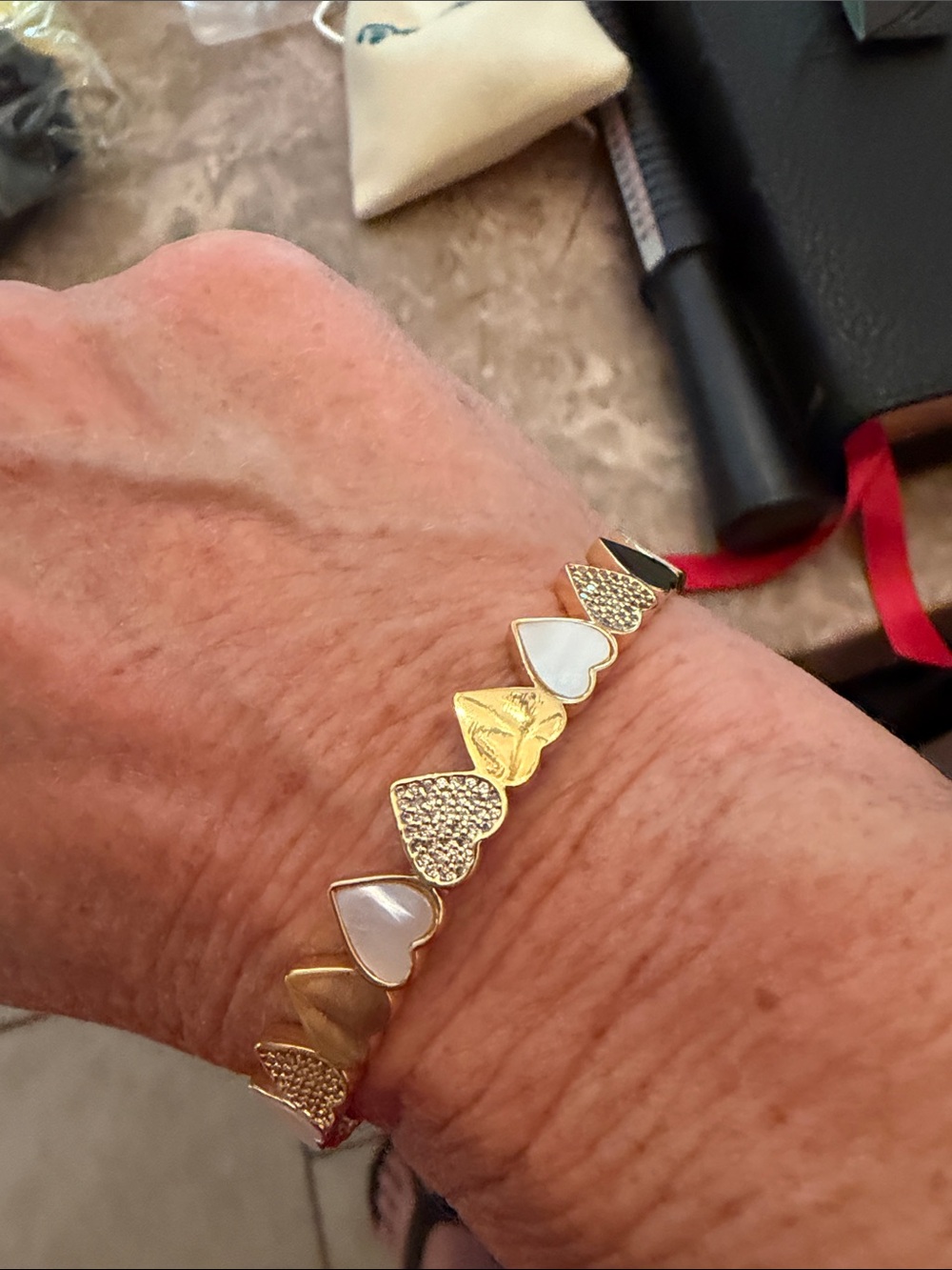 kate spade Gold Heart Link Bracelet with White Inlay - Picture 3 of 10